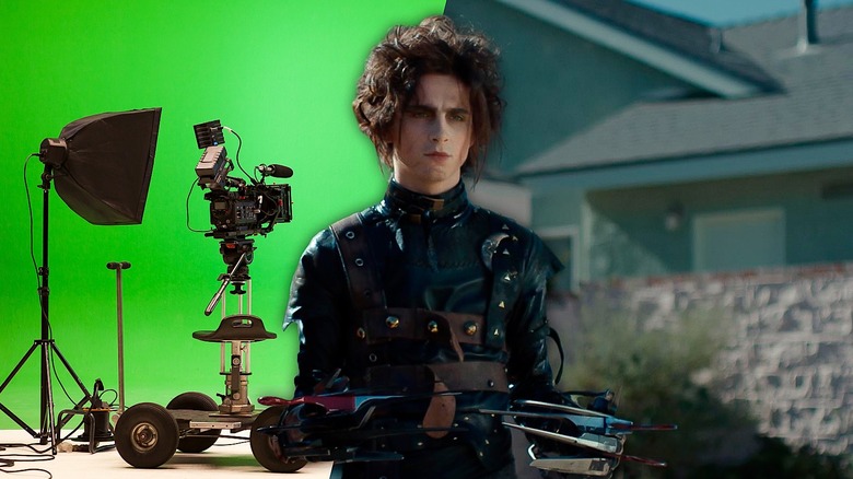 Timothee Chalamet in Scissorhands on greenscreen